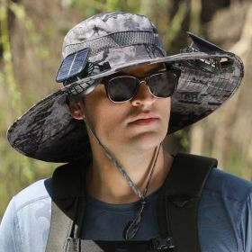 Widened Solar Fan Hat 4 Colors Summer Outdoor With Cooling Fan Fisherman Hat Suitable For Summer Outdoor Activities (Option: Grey Camo)